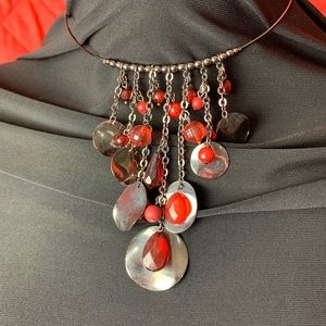 Red silver wire chocker necklace